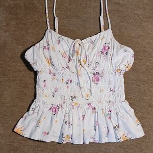 Forever 21 Floral Smocked White Top